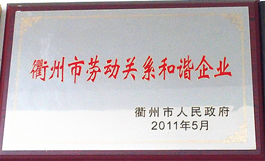 2011年榮獲衢州市政府“衢州市勞動關係和(hé)諧企(qǐ)業”